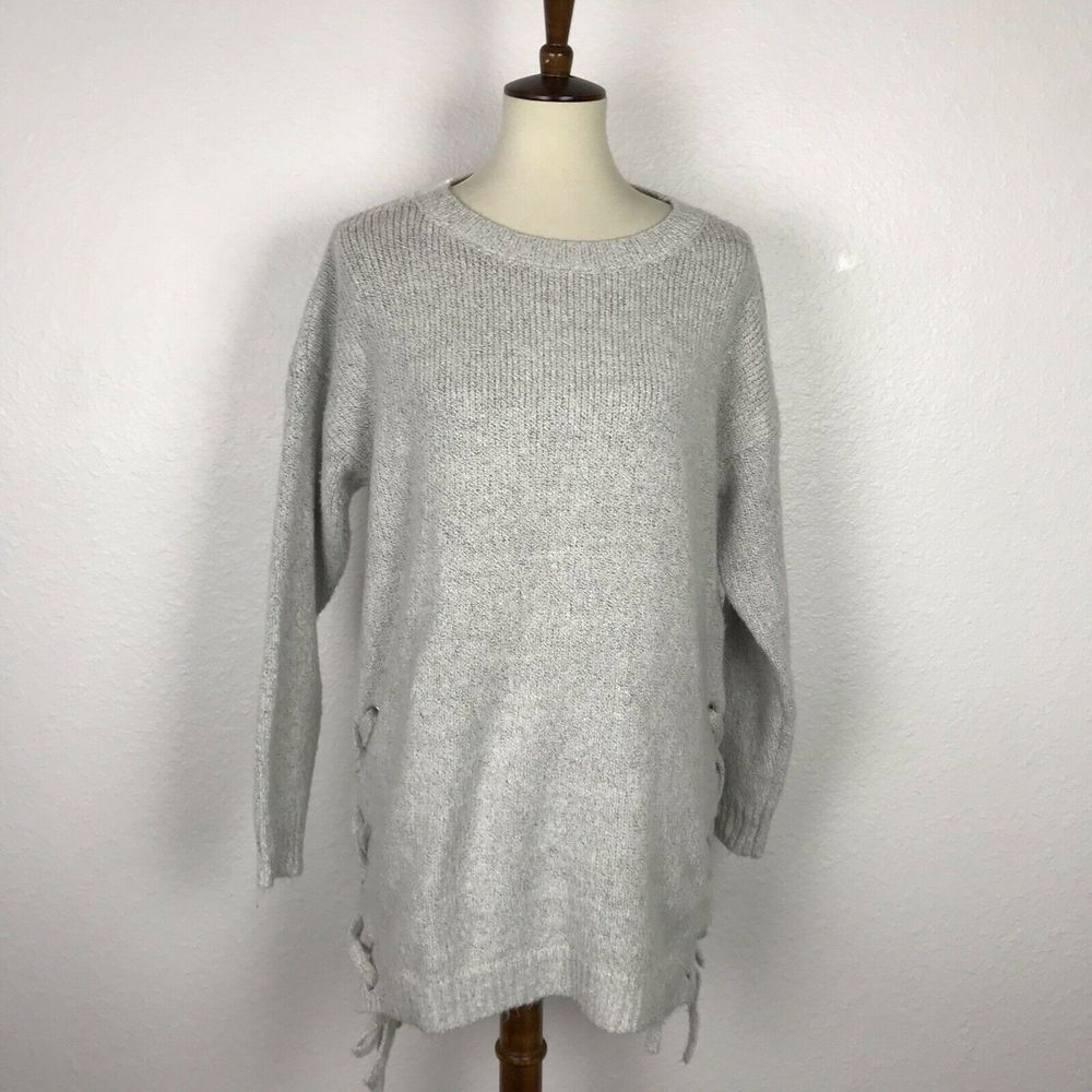 Dreamers Sweater‎ Women L Pullover Lace Up Sides Stretch Gray